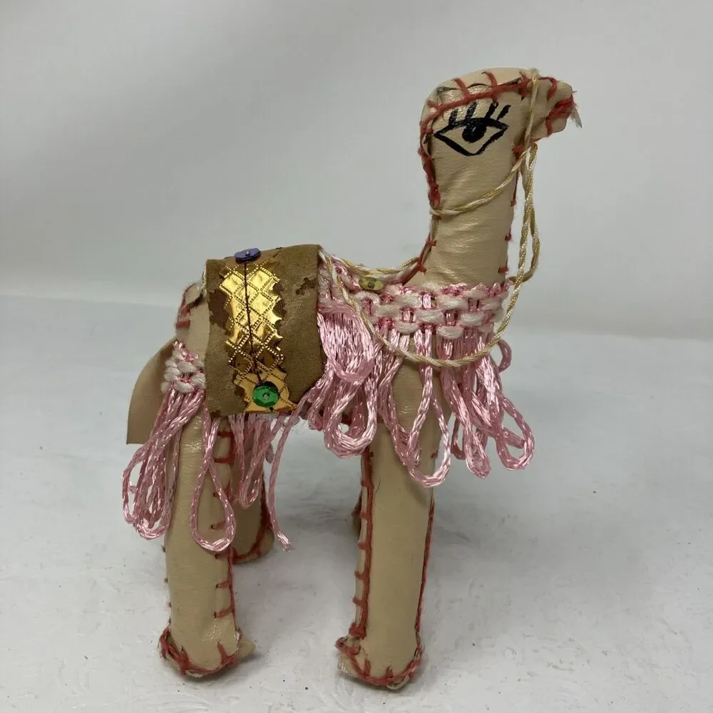 Arabian Folk Art Hand Sewn Stuffed Leather CAMEL Vintage 1960s 70s 6”